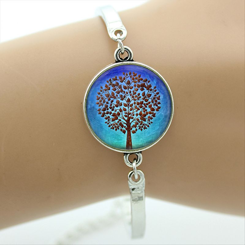 TAFREE Brand Gustav Klimt Tree Of Life Bracelet Silver-Plated Glass Dome Art Picture Bangles Men Jewelry D937: D941