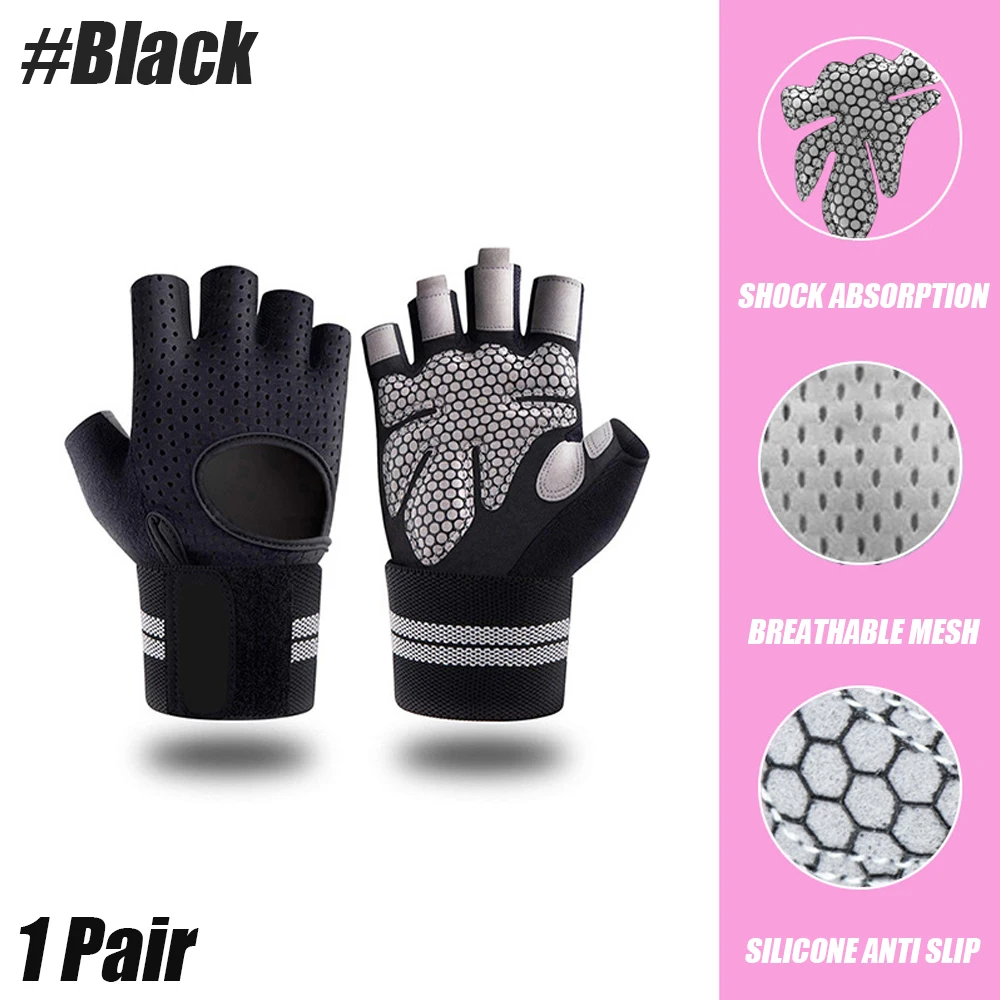 1 par de guantes de gimnasio de medio dedo con soporte para muñeca para hombres y mujeres, equipo de levantamiento de pesas eléctrico para entrenamiento Crossfit: L / YELLOW