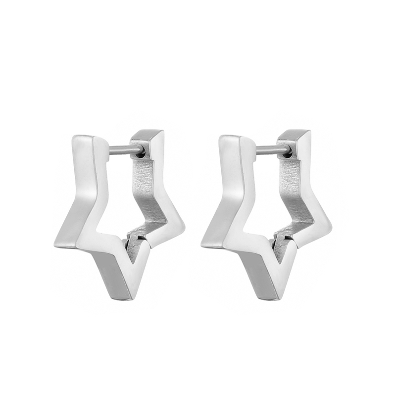 Pendientes de aro de acero inoxidable brillantes para mujeres y hombres, Hip Hop Steapunk, corazón ovalado redondo, Color negro, dorado y plateado, de joyería Huggie: Color acero