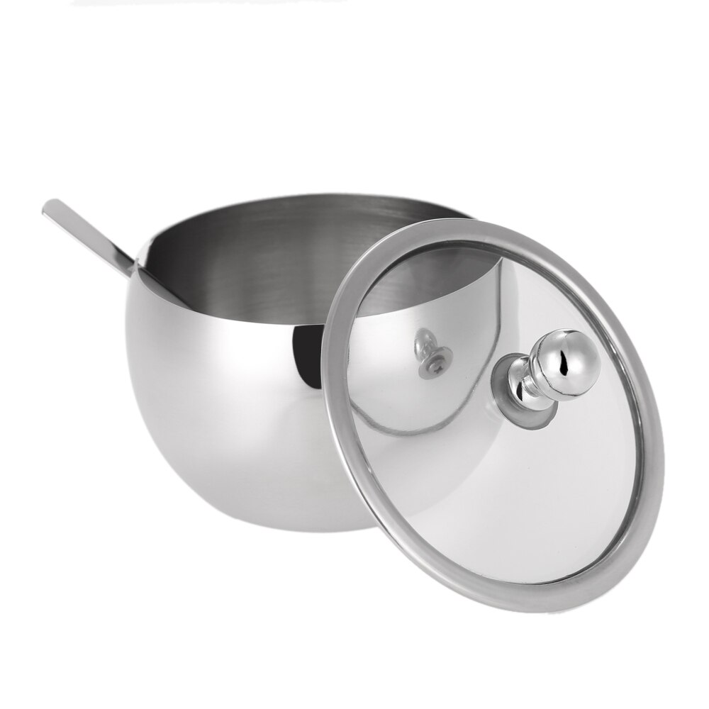 Homgeek High-end Durable Stainless Steel Sugar Bowl with Lid and Sugar Spoon Versatile Seasoning Container For Kitchen