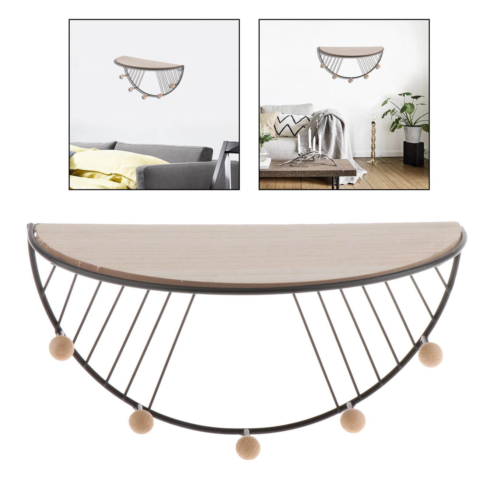 Iron Wood Floating Shelves Semicircle Decorative Storage Rack Display for Bedroom Living Room Bathroom: black