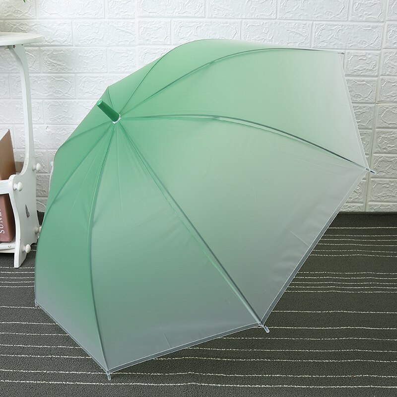 Small Fresh Long Handle Umbrella Transparent Color Gradient Umbrella Straight Umbrella Frosted Film Dance Lady Umbrella: Green Color