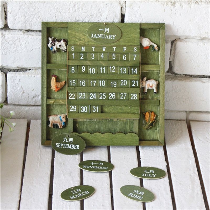 Retro rustikke tosprogede møbler middelhavet kan hænge træ manuelle kalender kalender håndværk