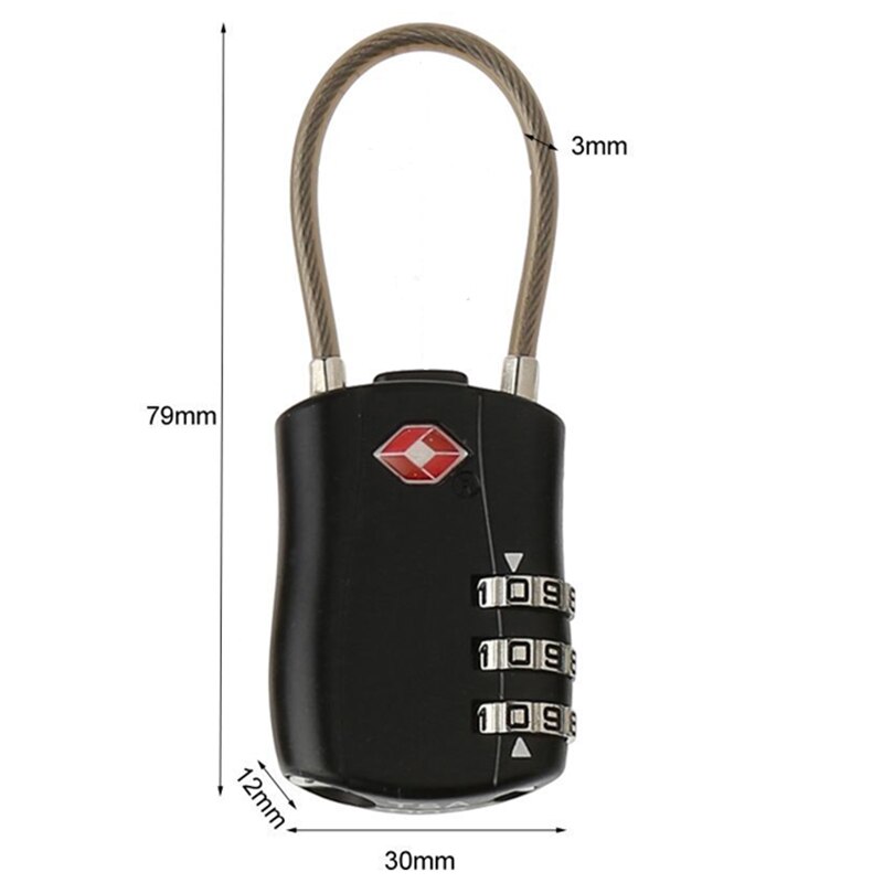 3 Digits TSA Steel Wire Lock Combination Padlock Customs Code Lock Anti-theft Travel Abroad Luggage Bag Suitcase Trolley Case
