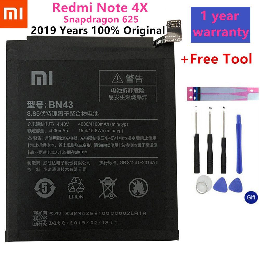 Xiao Mi Original Phone Battery For Xiaomi Redmi Note 4 5 4X 3 Pro 3S 3X 4X Mi 5 4A Note 5A / Pro 5 Plus Replacement batteries: BN43 Note 4 4X 625