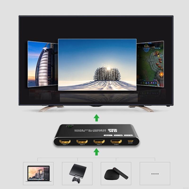 K32C HDTV ​Switch 3 Ports Switcher Auto Switch Select 3 8K 60Hz 4K 120Hz for /5 PC Monitors Projector