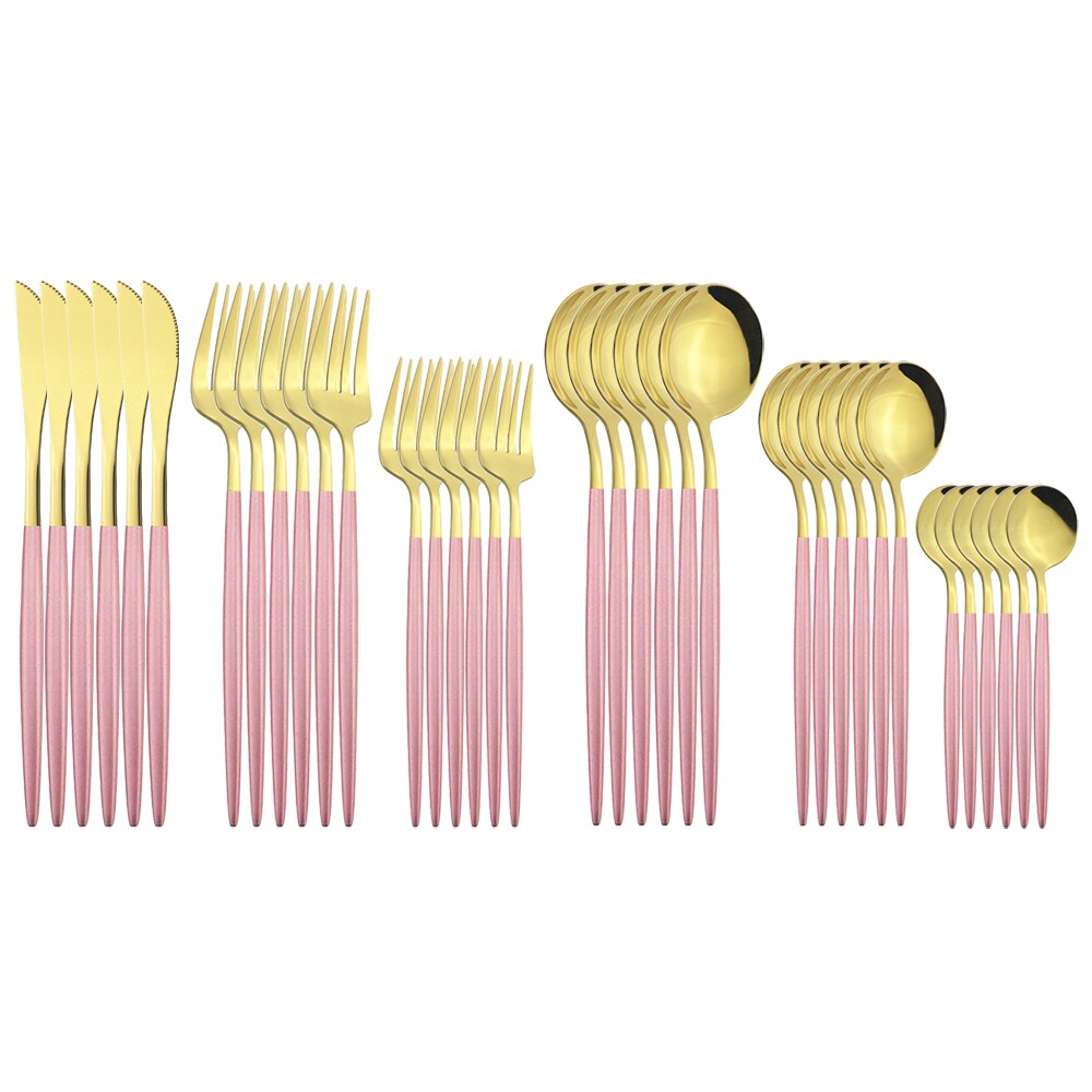 36 sztuk kolorowe sztućce naczynia noże deserowe widelce łyżeczka do kawy zestaw sztućców sztućce ze stali nierdzewnej imprezowa zastawa stołowa: Pink Gold