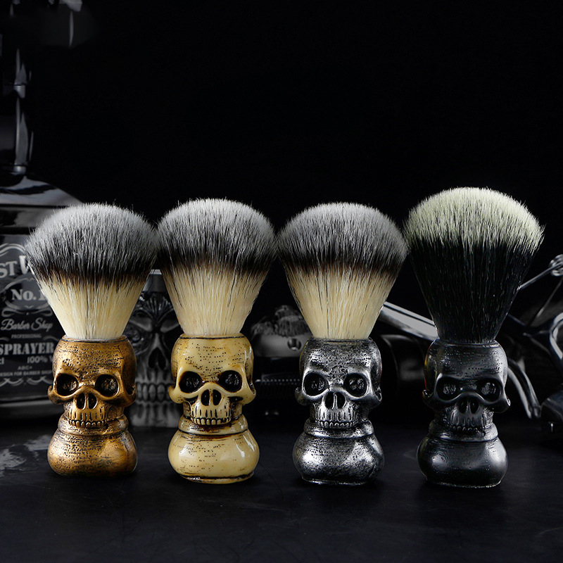Cepillo de barba de calavera para peluquero, cuidado de la barba, limpieza, cepillo de afeitar para hombres, cerdas de jabalí suaves, cepillo de afeitar para bigote, accesorios de barbería