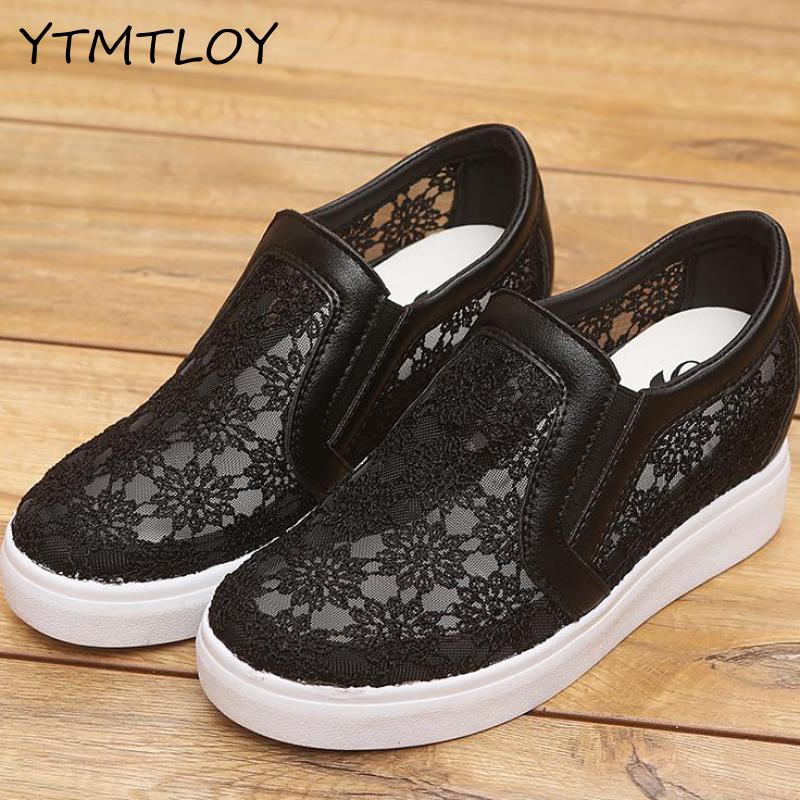 Damesko air mesh kvinde loafers flade platforme kvindesko casual wedges damesko højdeforøgende fodtøj