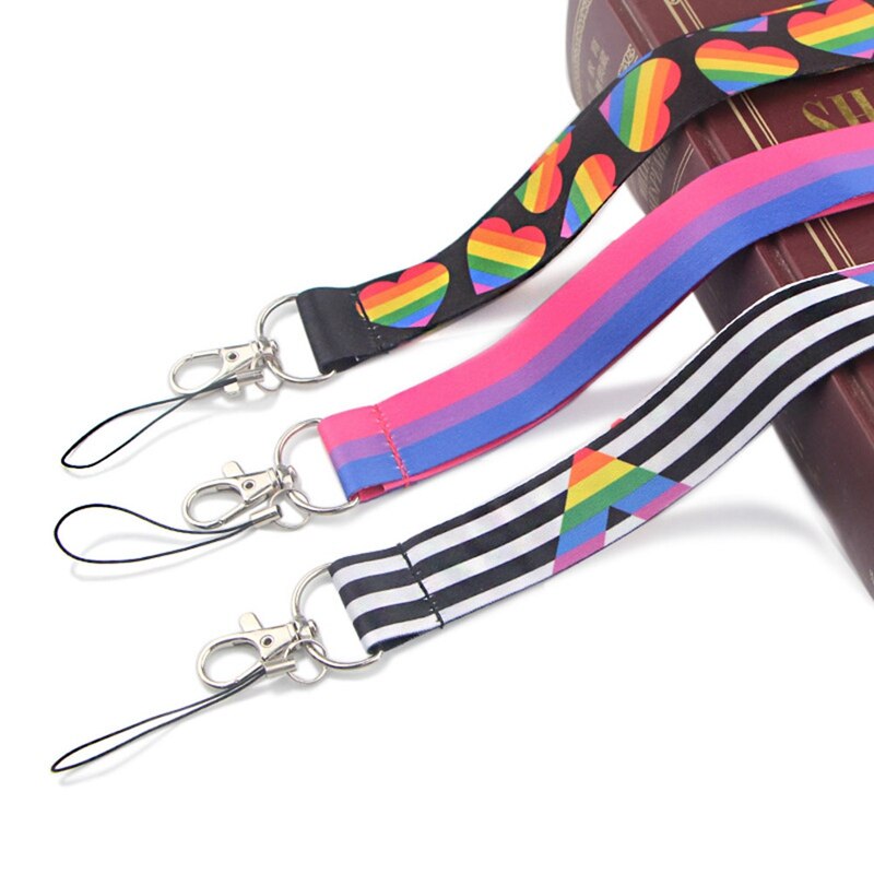 Lgbt rainbow lanyards nyckelring lesbisk gay pride cool nackrem usb namnbricka hållare mobiltelefon hänga rep webbing
