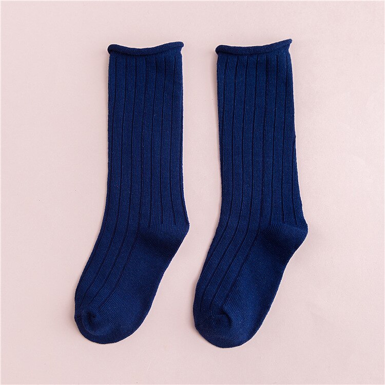 EnkeliBB Korean Style Baby Boy Girls Floor Socks Kids Solid Spring/Summer/Winter Tube Long Socks Toddler tube Sock: Blue / 1-3Y