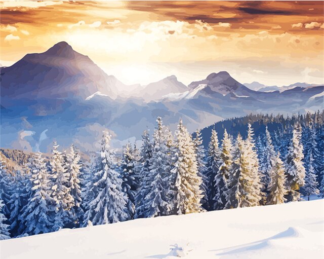 HUACAN Pictures By Numbers Mountain Landscape Oil Painting Lake Scenery Kits Drawing Canvas HandPainted DIY Home Decoration: SZHC1-112