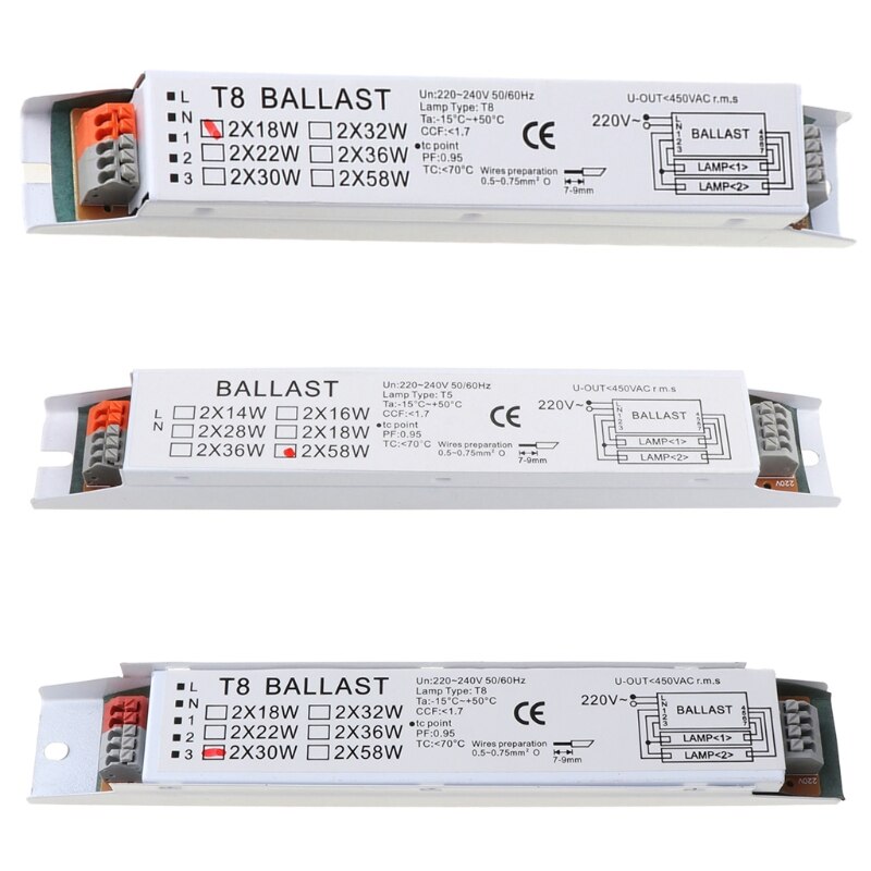 T8 220-240V Ac 2X58W Breed Voltage Elektronische Ballast Tl Lamp Voorschakelapparaten