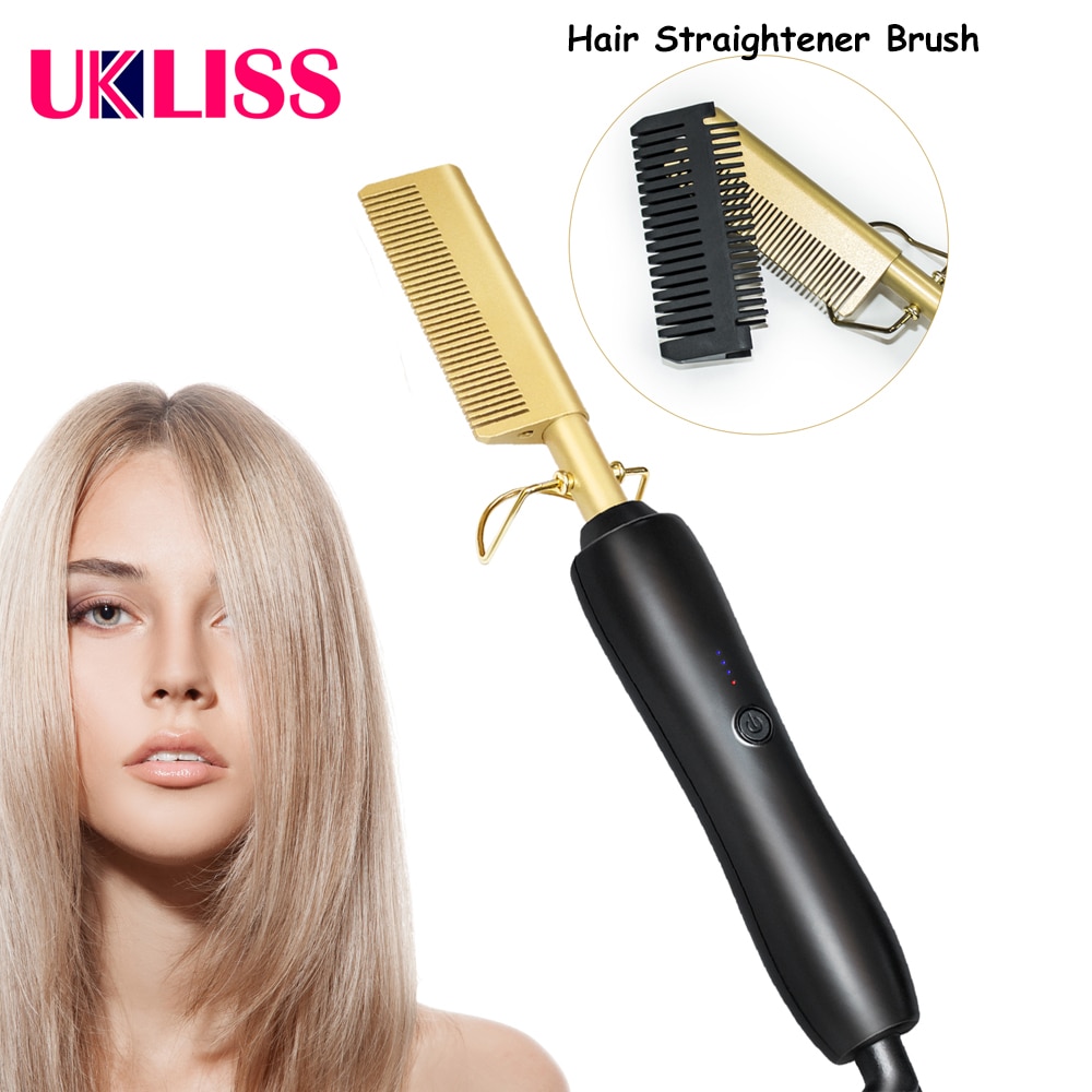 UKLISS Hair Straightener Brush Straightening Brush Heating Comb Curling Iron Hair Curler Comb Hair Straight Roll Styler
