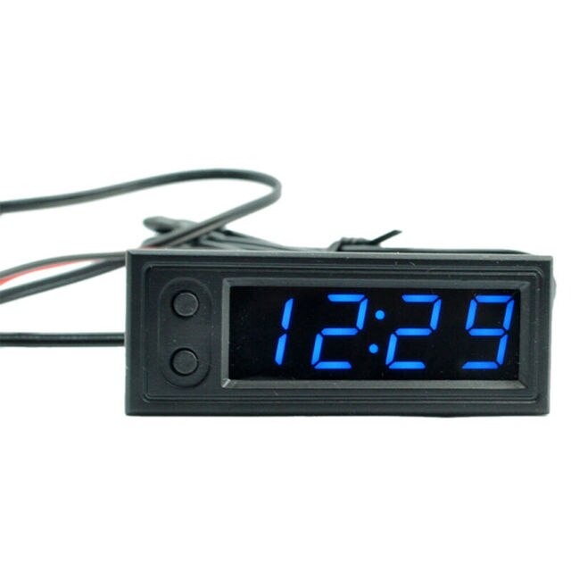 Rode Auto Voltmeter 12V 3in1 Pp Dc 5-27V Indoor Outdoor 1 Pcs Voertuig Thermometer Klok: Blue