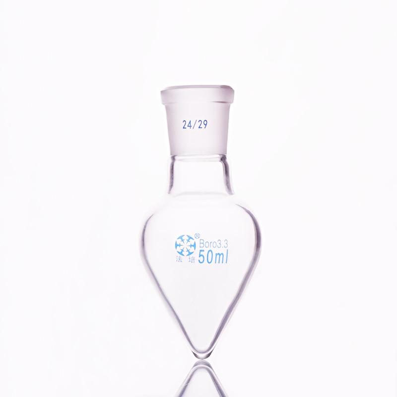 Peer-vormige fles, Capaciteit 50 ml, Joint 24/29, hartvormige kolven, grof hartvormige slijpen flessen