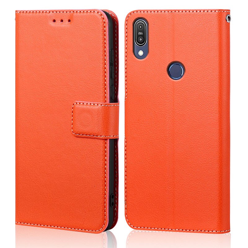 Coque à rabat en cuir et Silicone pour Asus Zenfone Max Pro M1, ZB602KL, X00TD: Orange