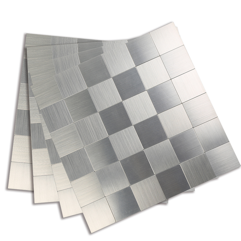 Schälen und Stock Fliesen Backsplash Edelstahl Fliesen für Küche Zauberstab Dekor Aluminium Oberfläche Metall Fliesen Silber Quadrat Plaid