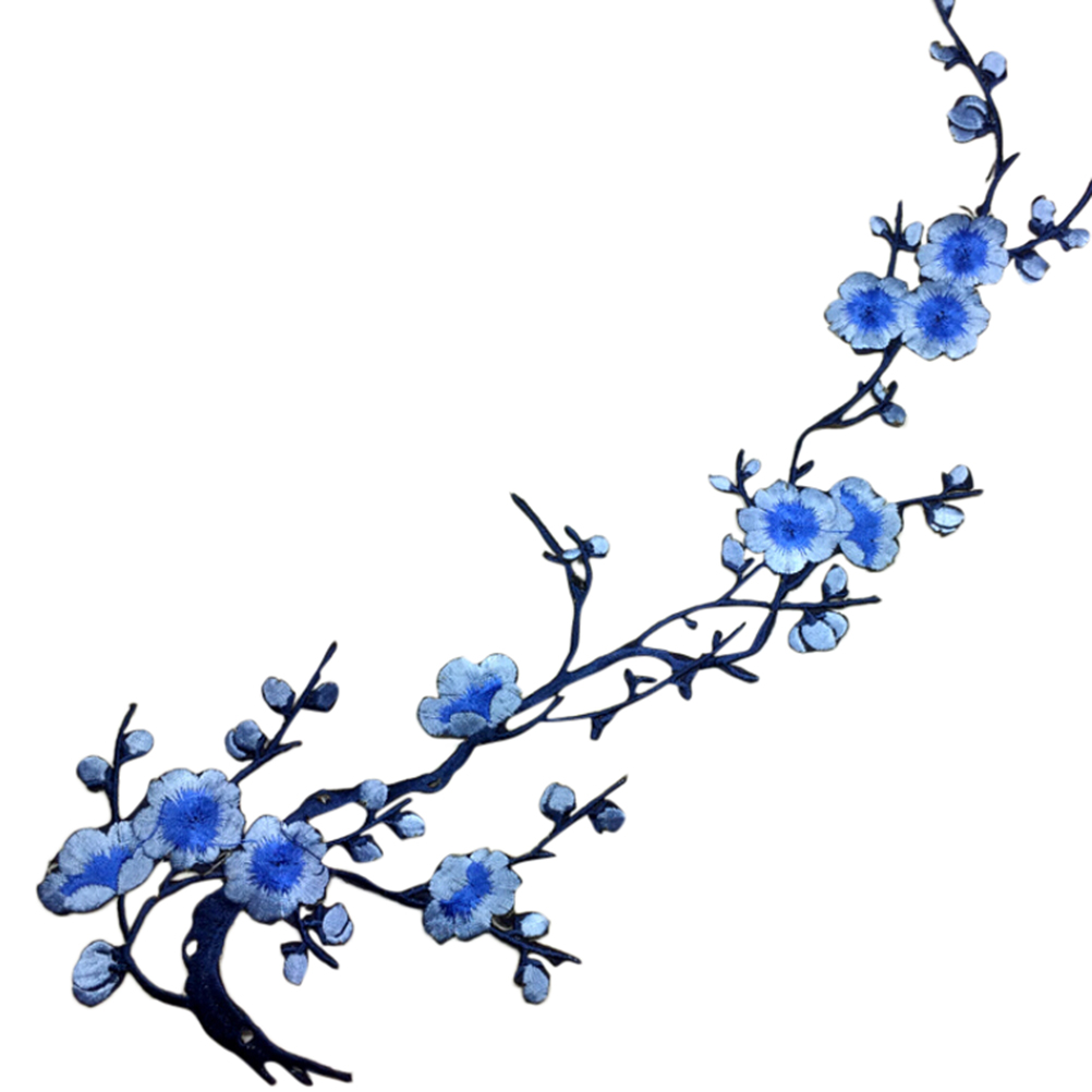 Plum Blossom Flower Applique Clothing Embroidery Patch Iron On Sew On Fabric Sticker Patch Craft Sewing Repair Embroidered: antique silver