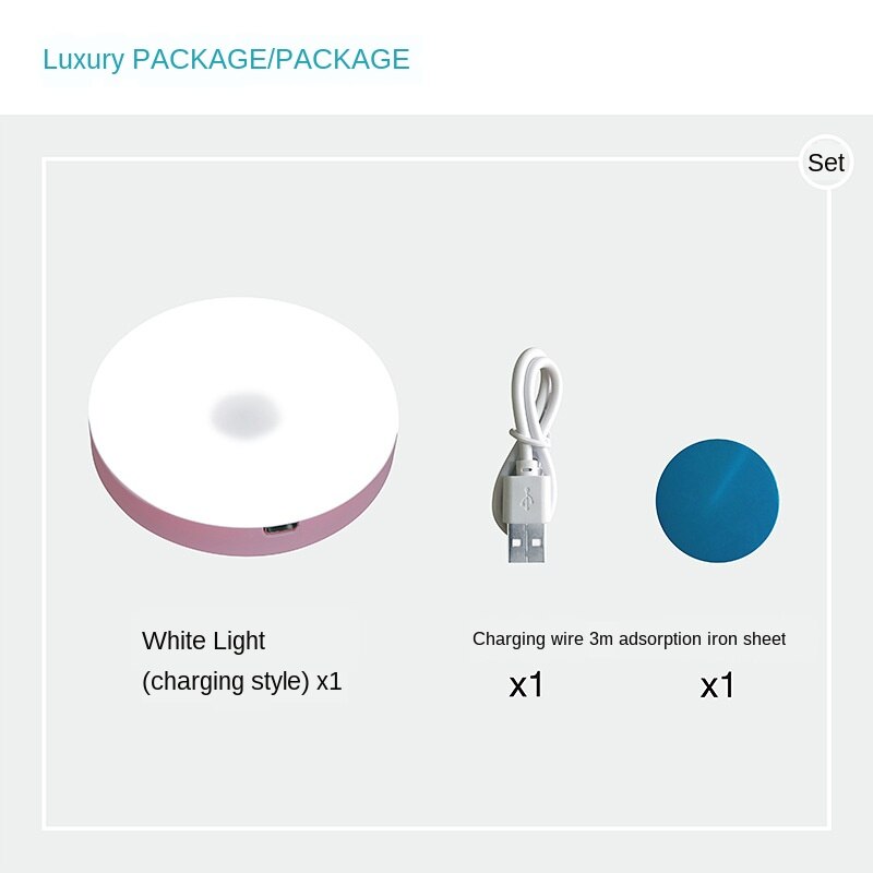 Mini usb-laddningslampa led press nattljus säng toalett sovrumsdörr rörelsesensor laddningsbar trådlös  zm829: Rosa vit
