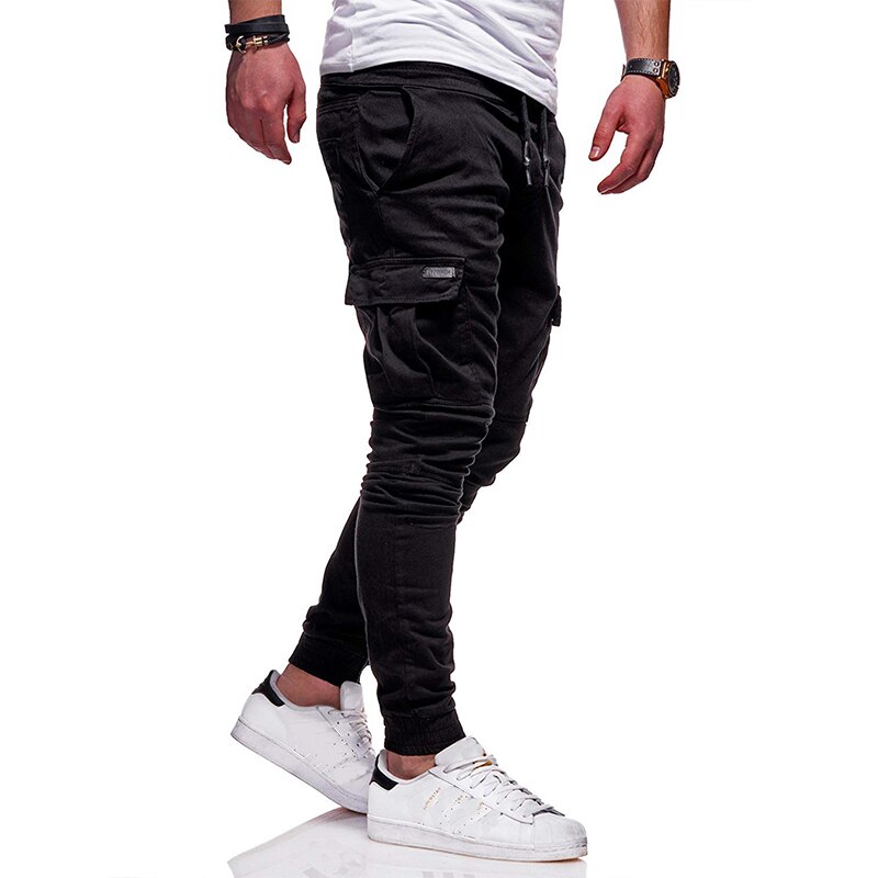 Popular Men's Slim Fit Urban Straight Leg Trousers Casual Pencil Jogger Cargo Long Pants: Black / XXL