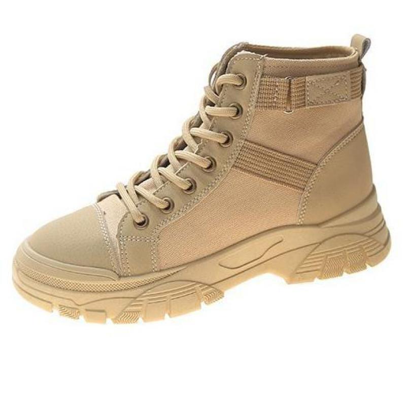 Platåkängor dam ankelboots kvinna snörning damskor feminina botas mujer boots för kvinnor korsbunden canvas: Brun / 35