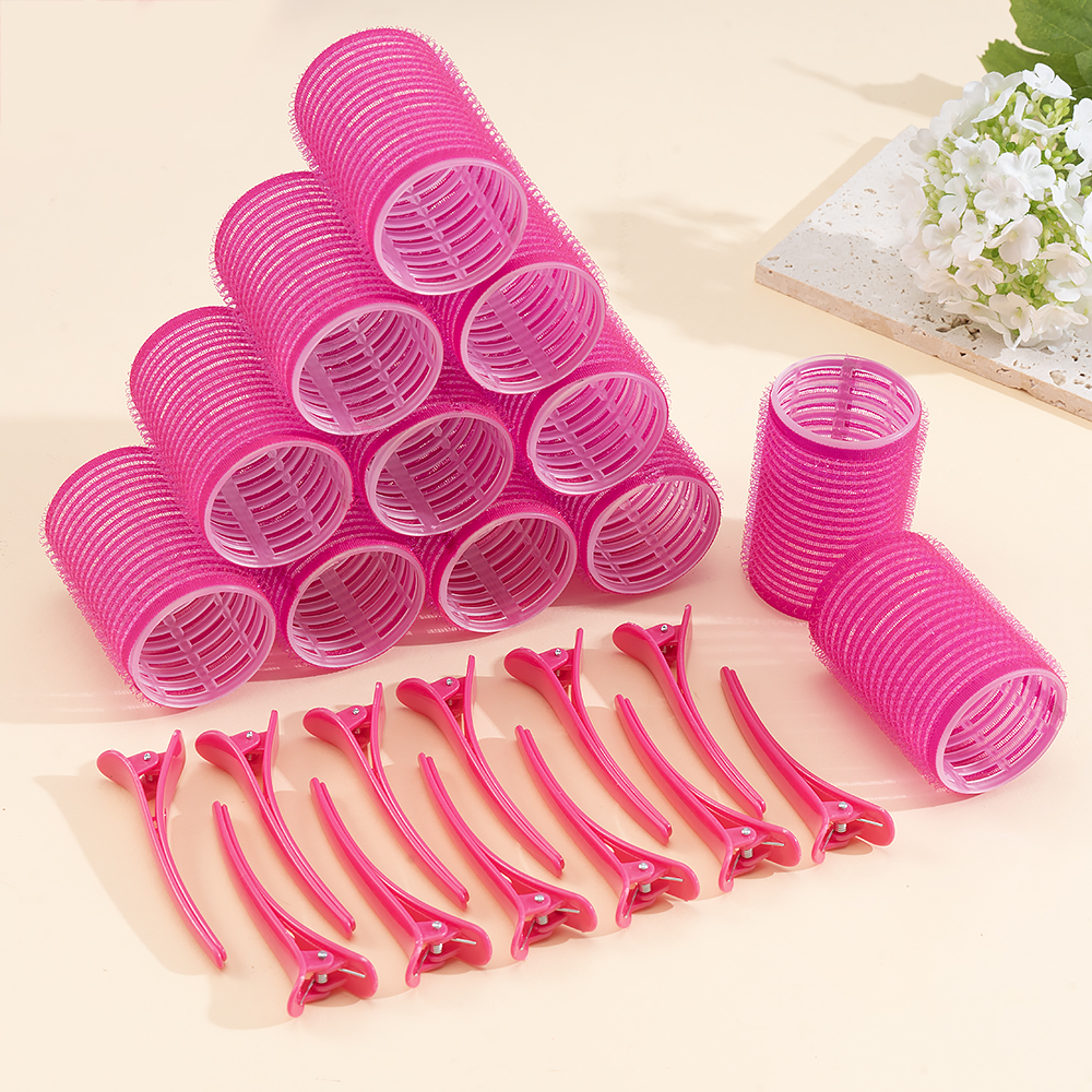 24 pçs/set auto aperto rolos de cabelo sem calor grampo de cabelo rolos cachos sem calor franja de cabelo volume auto-adesivo gancho diy ferramentas de estilo: Lavanda