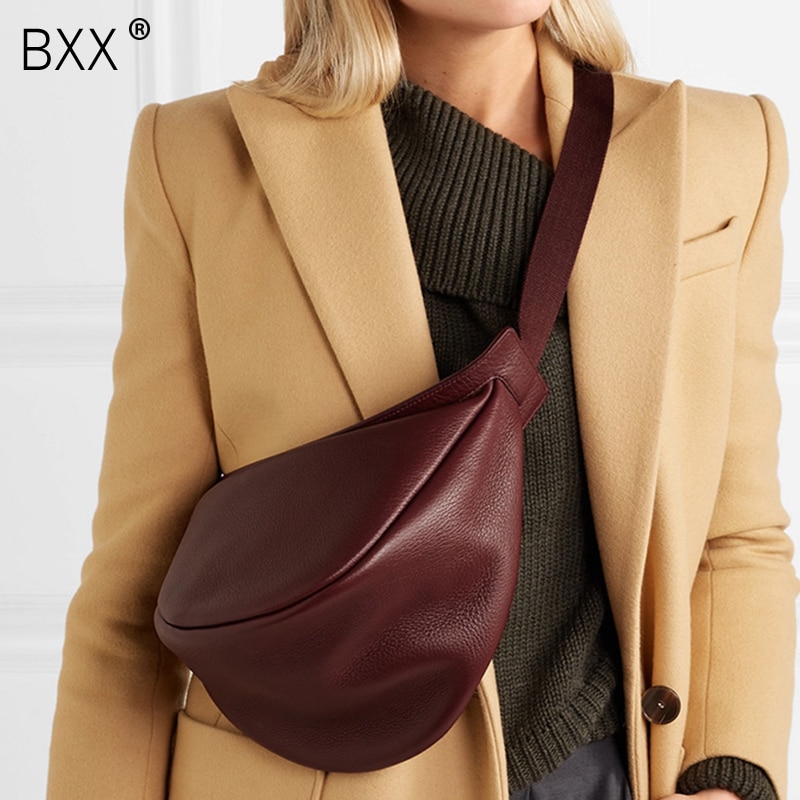 [Super aryob] printemps femme vin rouge noir couleur large simple sangle fermeture éclair demi-lune PU cuir marron tout Match LI812