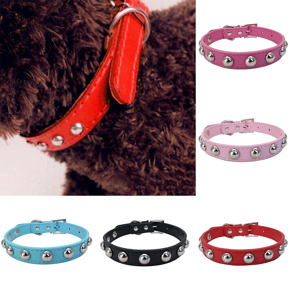 Pet Dog Collar Faux Leather Adjustable Safety Buckle Soft Kitten Neck Strap