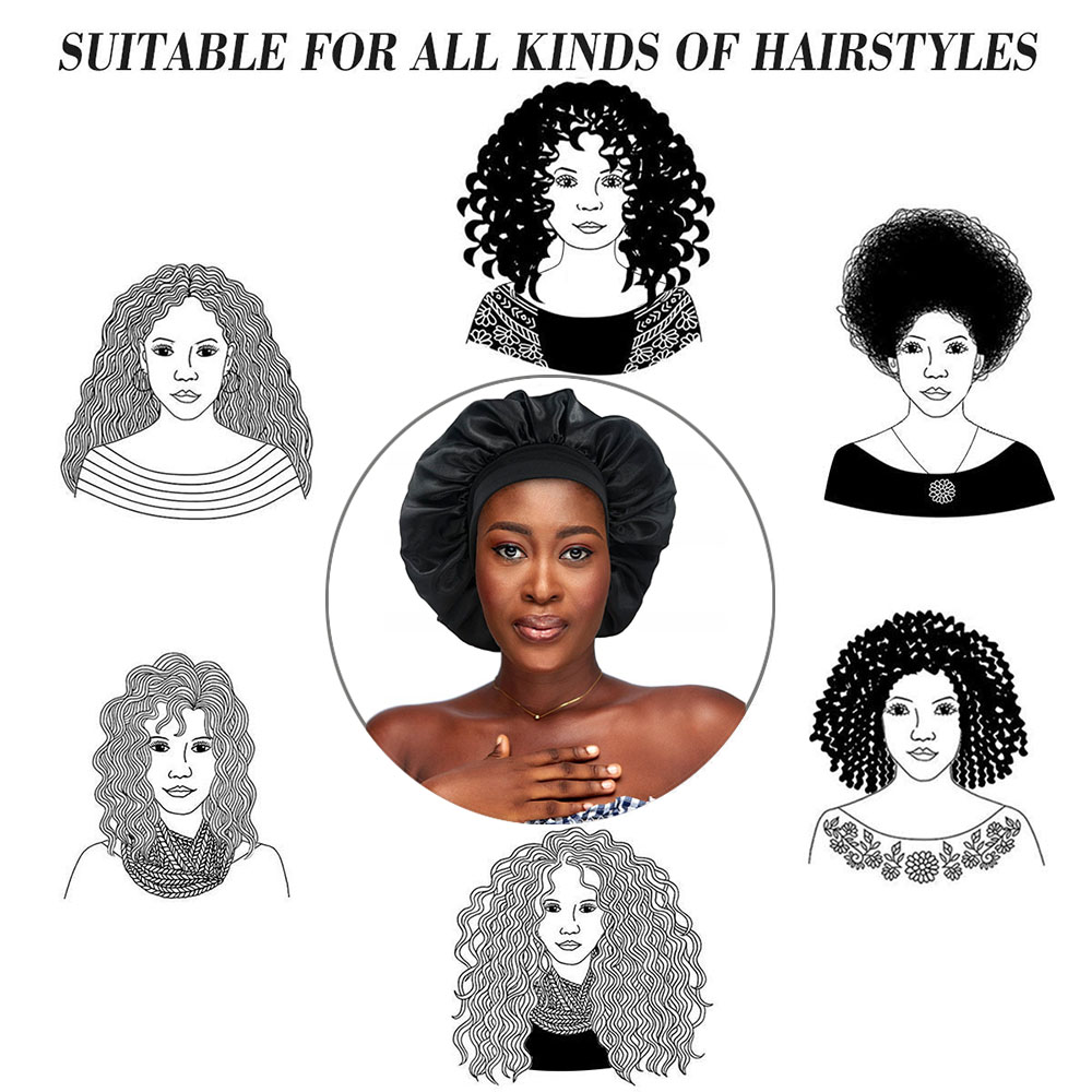 Gorro de satén grande, gorro de seda para dormir, gorro para dormir con banda elástica suave, gorros grandes para el cuidado del cabello de las mujeres