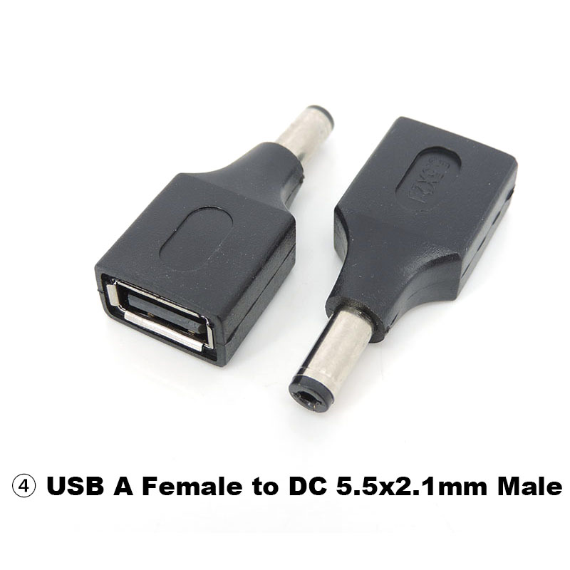 usb type A female to DC male 2.5x0.7 3.5x1.35 4.0x1.7 5.5x2.1 5.5x2.5 male 5.5x2.1 jack female power adapter connector converter: MULTI