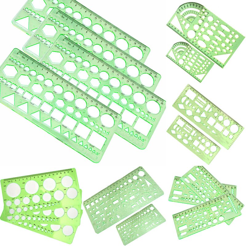 POTENCO drawing Ruler measuring tool Plastic Circles Squares Geometric Template Rulers Suitable For Student trammel
