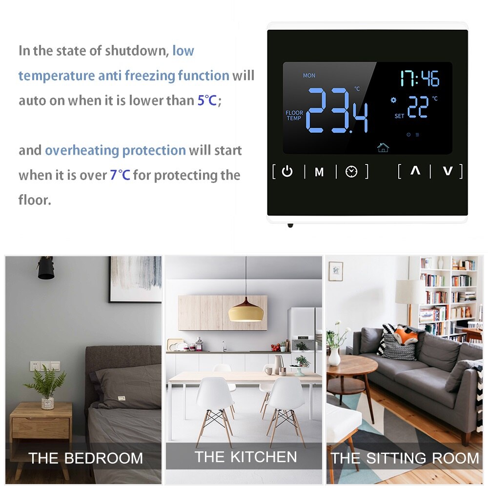 Smart LCD Touchscreen Thermostat for Home Programmable Electric Floor Heating System Water Heating Thermoregulator