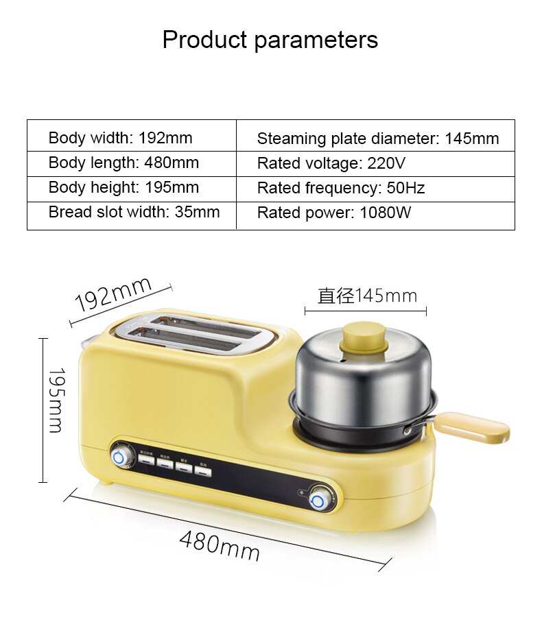 Stainless Steel Electric Toaster Household Portable Breakfast Machine Automatic Bread Baking Maker Fried Eggs Boiler Frying Pan