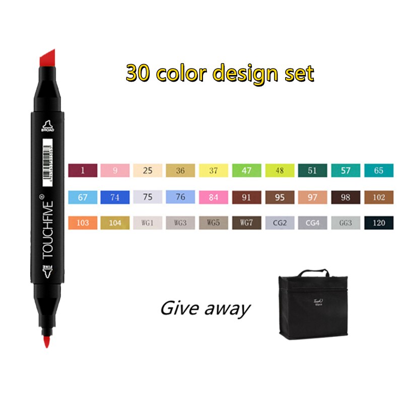 TOUCHFIVE-rotuladores de doble punta para dibujo, marcadores gráficos de Alcohol para bocetos, suministros de arte, 12, 36, 48, 80 y 168 colores: 30Colors design set