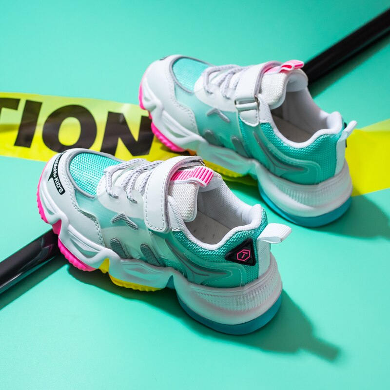 Høst barnesko regnbue sportssko til jenter chunky sneakers pustende mesh fritidssko til barn