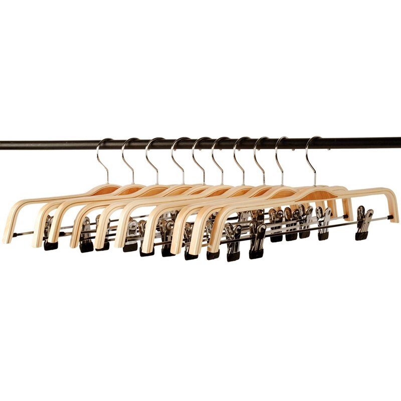10 Pack Effen Afwerking Houten Broek/Rok Hangers Met Anti-Roest Clips Jas Kleerhangers