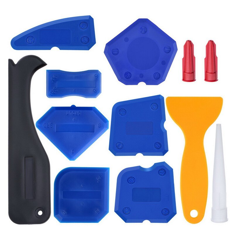 4/9pc siliconenkitverspreiders, spatel, schraper, muurplamuurmes, vloerreinigingshoekschep, druknaadfrees, bouwgereedschap: 12pc blauw