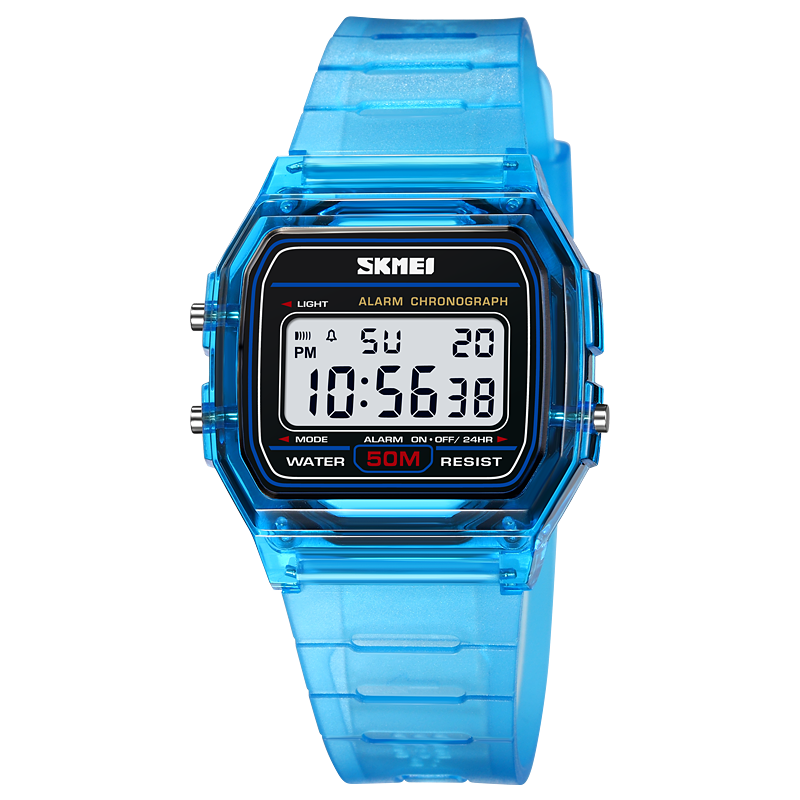 SKMEI, vigor juvenil, reloj de pulsera transparente con correa de TPU para mujer, cronómetro con pantalla de luz trasera, relojes digitales para mujer, reloj para mujer