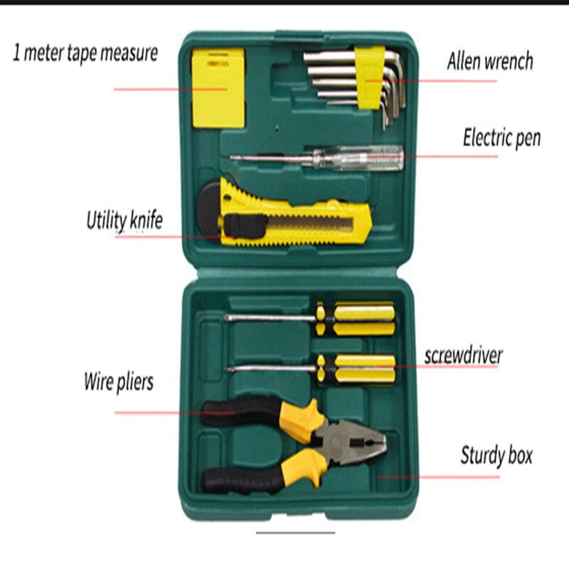 Tool Set Auto Repair Mixed Tool Combination Package Hand Tool Kit with Plastic Toolbox Storage CaseScrewdriver pliers ruler