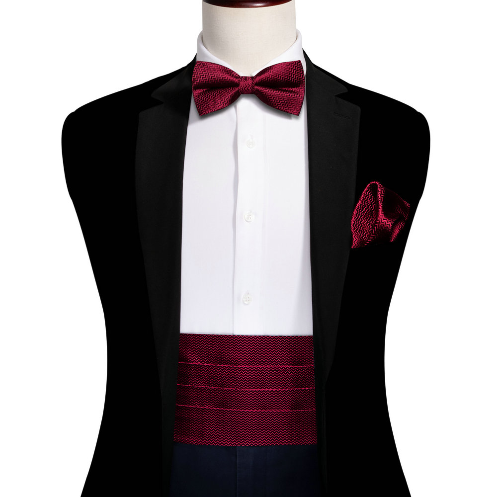 Navy Blue Cummerbund Men Silk Bowtie Pocket Square Cufflinks Sets Classic Paisley Male Accessories Wedding Party Barry.Wang 1031