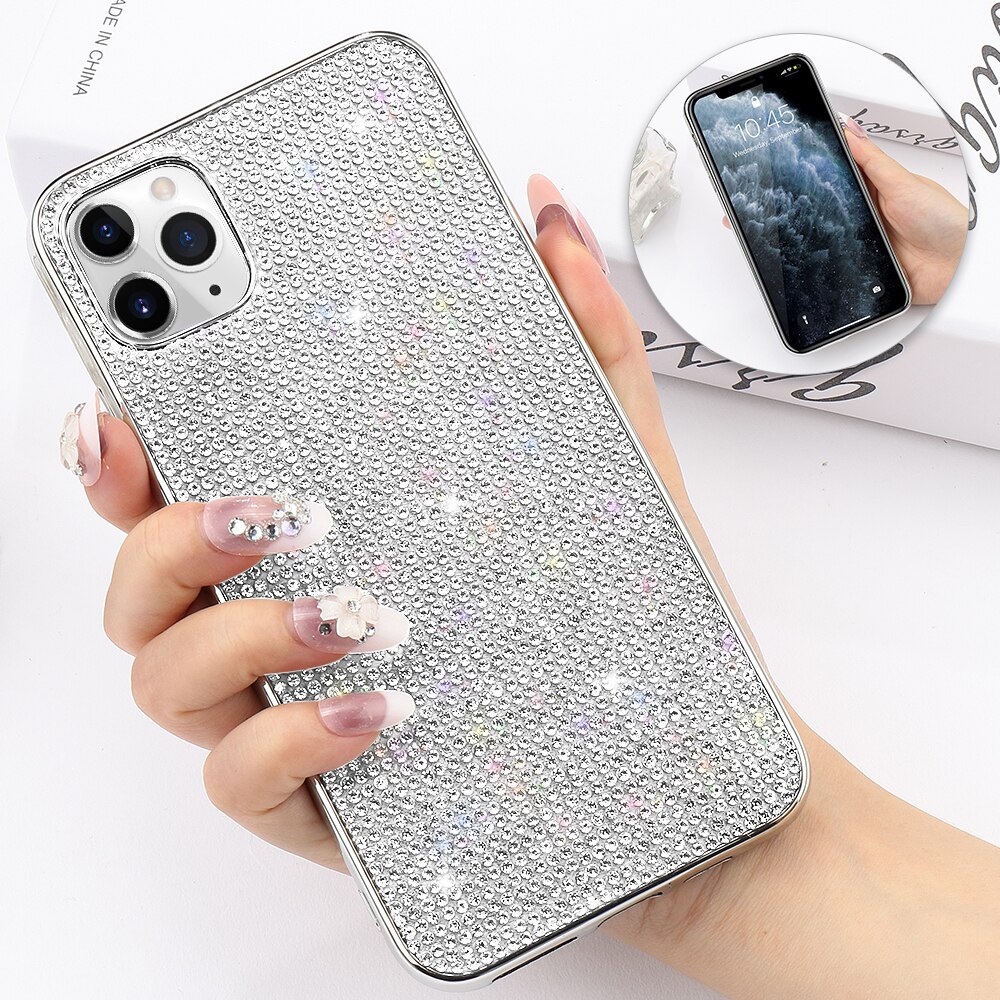 Bling Paillettes Strass Pour iPhone 11 Pro Xs Max Xr X Populaire Couverture Souple Pour 7 8 plus 6 6S SE2020 12 Mini Antichoc Coque