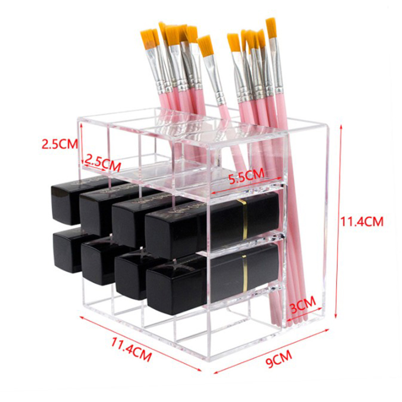 18 gitter makeup organizer læbestift opbevaring boks makeup børste holder gennemsigtig plast boks akryl læbestift lodret display