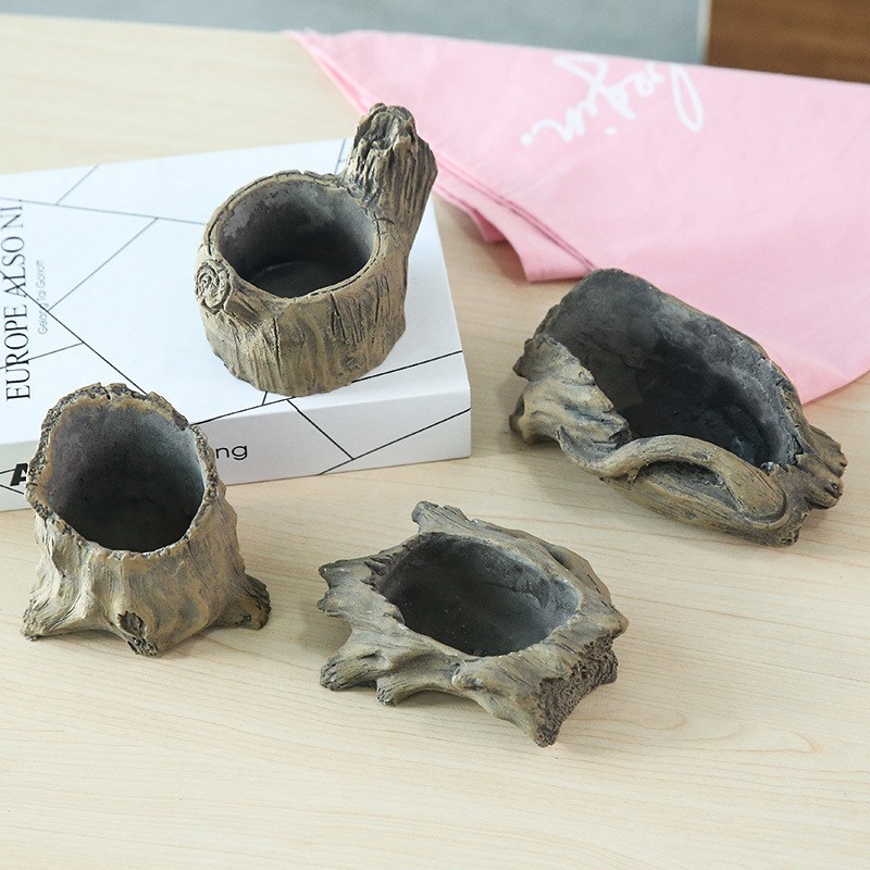 Retro Imitation Wood Pile Tree Root Wood Flower Pot Succulent Micro Landscape Plant Cement Flower Pot Special