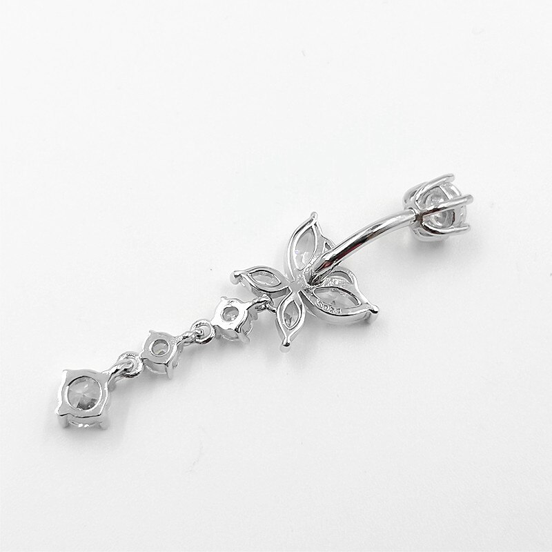 925Sterling Zilveren Navel Piercing Bloem Cubic Zirkoon Belly Button Ring Bar Body Sieraden