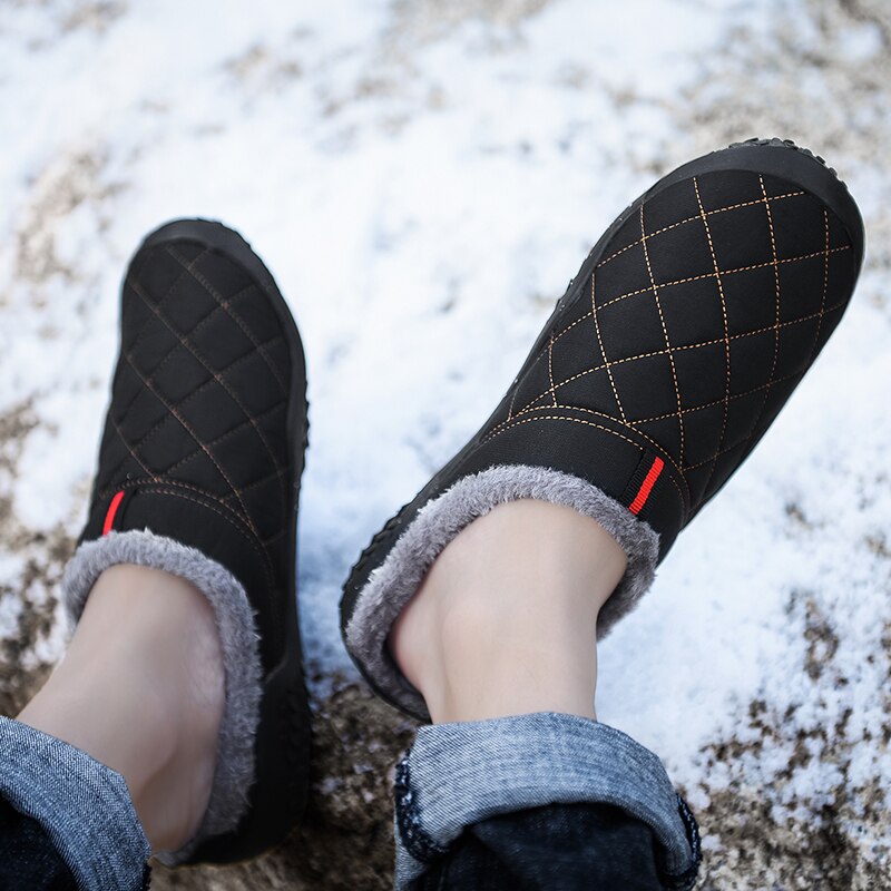 Valstone Man Cotton Slippers Winter Outdoor Warm Shoes Home Plush Lining Mules Breathable Light Casual Non-slip Footwear