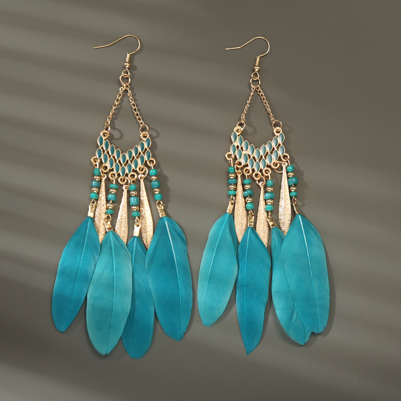 Pendientes bohemios largos de plumas colgantes para Mujer, Pendientes largos de playa con borlas, Pendientes esmaltados de flores hechos a mano, Pendientes de boda para novia para Mujer
