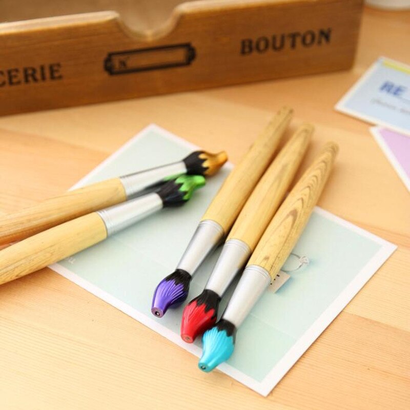 Bolígrafo kawaii con forma de pincel para niños, suministros de madera para oficina y escuela, papelería creativa, bonito, 1 ud.