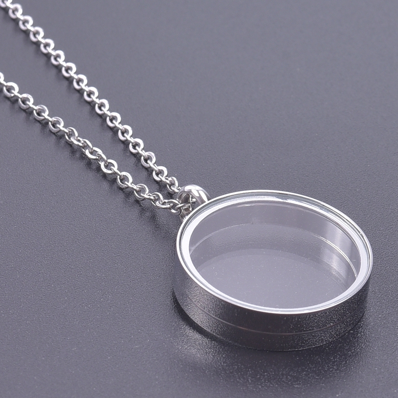 25/30Mm Ronde Glazen Medaillon Hanger Kettingen Voor Vrouwen Mannen Accessoires Lange Ketting Hals Rvs Ketting Medaillons sieraden: Licht Geel Goud Kleur