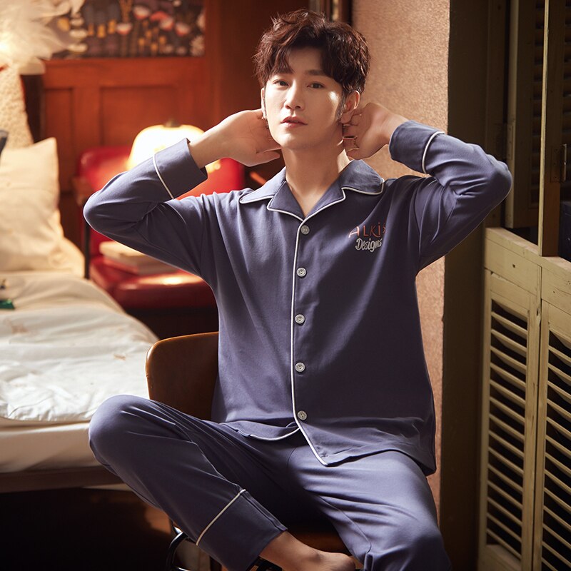 Modal Pajamas Men's Spring And Autumn Long Sleeve Cardigan Suit